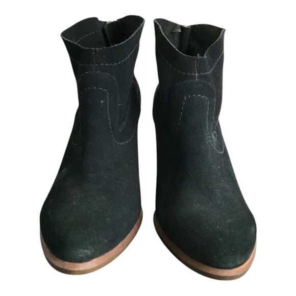 UGG Charlotte Ankle Boots Women US10 Black Suede 3.5" Stacked Wood Heel Back Zip - Picture 1 of 8